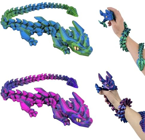 SPERMUOY 3D Drucker Drache,2 Stück Drachen Spielzeug mit Augen 30CM Beweglicher Drache,3D Gedrucktes Geheimnisvolle Drache für Erwachsene Kinder Geschenke Spielzeug