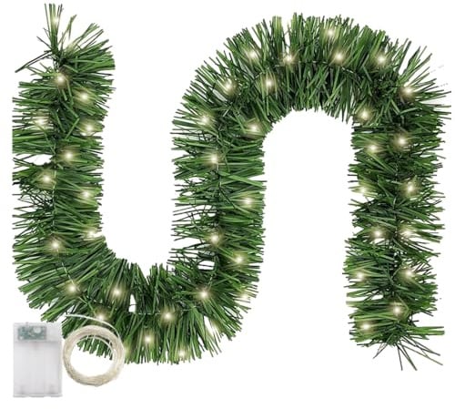 Weihnachtsgirlande 10m mit 10m Beleuchtung LEDs,Weihnachtsbeleuchtung -Weihnachtsdeko In & Outdoor - Tannen-Girlande inkl. Fernbedienung + Dekoschmuck