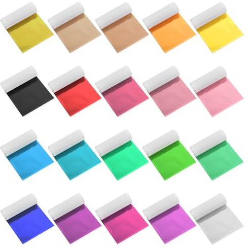 200 Stück Farbige Goldfolie Mehrfarbige Goldfolie Imitation Metallfolie Bunte Blattgold zum Basteln Goldfolien Basteln Dekoratives Blattgold zum Acrylmalerei DIY Nägel Makeup Möbel(8.5*8cm 20 Farben)