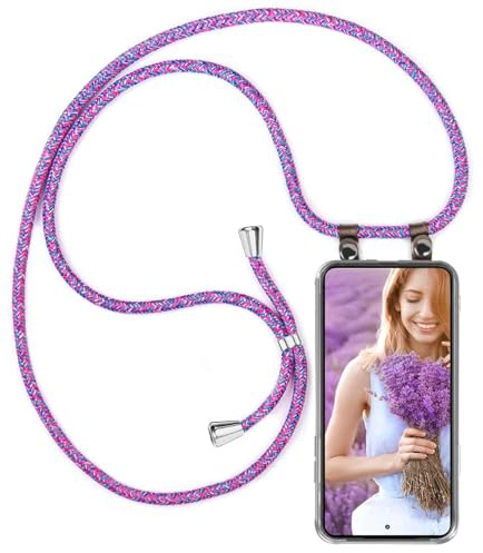 moex Handykette für Motorola Moto G86 5G Hülle mit Band abnehmbar, Handyhülle mit Kette zum Umhängen, Handyband 155 cm lang Stoff Kordel Umhängehülle, Handy Umhängeband, Lila Pink