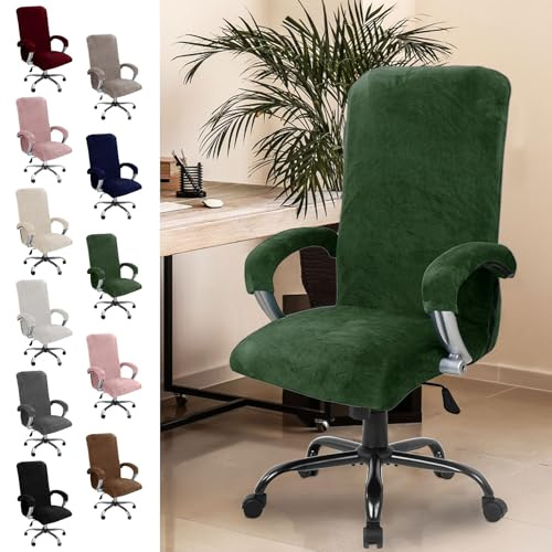 Chingcoo Samt Bürostuhl Bezug, Bürostuhl Überzug mit Armlehne, Sitzbezug Hohe Lehne Sitzbezug, Gaming Stuhl, Stuhlhussen Bezug Sessel Überzug, Elastische Hussen (Olivgrün)