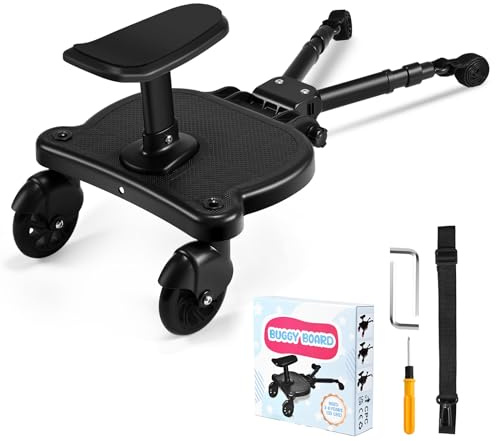 BugyKido Buggy Board mit Sitz, Trittbrett für Kinderwagen Universal, Buggy Board für Alle Kinderwagen, Kiddy Board mit Aufhängegurt, für Kinder von 2 bis 6 Jahren (25 KG)