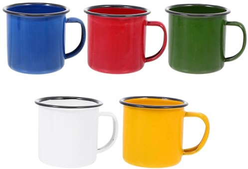 ULDIGI Taza de Esmalte Mini Retro 5 Piezas en Esmalte para Beber | Tazas Cortado, Asa Cómoda, Boca Ancha, Acabado Vintage y Tacto Delicado Color Aleatorio