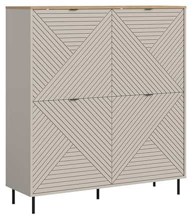xonox.home – Highboard Campus 124x135x40 cm in Kaschmir Nachbildung – Hoher Schrank mit 4 Türen & 8 Fächern – Vielseitige Stauraumlösung mit 4 Einlegeböden für eine organisierte & saubere Lagerung