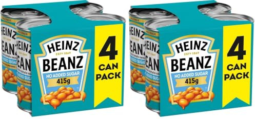 Heinz No Added Sugar Baked Beans in a Rich Tomato Sauce 4 x 415g (Pack of 2)