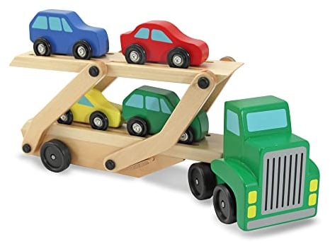 Melissa and Doug Autotransporter Spielzeug Holzauto | 1 Lkw Auto Spielzeug Transporter & 4 Spielzeug Autos Holz | Geschenke für 3 jährigen Jungen | Autotransporter Kinder & Spielzeugautos ab 3 Jahre