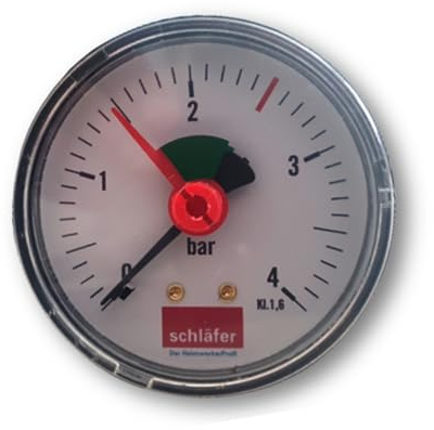 Schläfer 0930162 | Hinteres hydraulisches Manometer Axialer Anschluss 3/8 Skala 0-4 bar 63 mm für Luft-Wasser-Heizungssysteme mit hydraulischer Druckanzeige