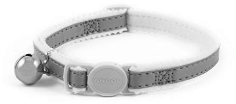 Ancol Reflective Safety Buckle Cat Collar in Silver - Comfortable Pet Accessory with Warning Bell - Kitten Training Walking Neckband