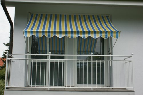 Angerer Klemmmarkise Standard - Markise für Sonnenschutz - Montage ohne Bohren und Dübeln - ideale Balkonmarkise für Mietwohnungen (200 cm, Gelb-Blau)