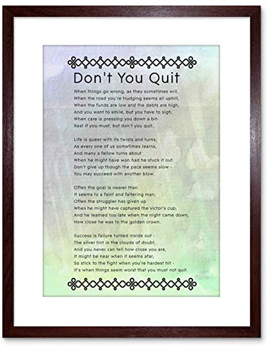 Wee Blue Coo Don't You Quit Poem Motivation Typography Quote Framed Wall Art Print
