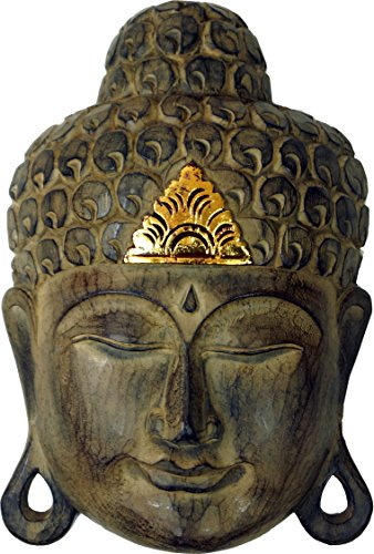 GURU SHOP Geschnitzte Buddha Maske mit Goldverzierung, Wandschmuck, Ethno Wanddekoration aus Balsaholz, Größe: 25 cm, Buddhas