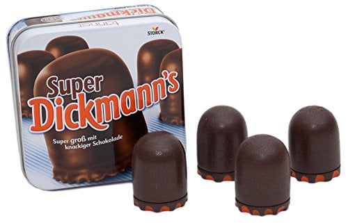 Tanner - Der kleine Kaufmann DEKO Super Dickmann´s (Kaufladenzubehör, mit Metalldose, 6 Dickmanns aus Holz) 0948.4