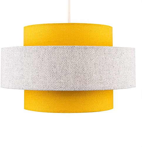 MiniSun | Modern Ceiling Light Shade in a Mustard and Grey Herringbone Finish | Pendant Lights, Home Décor & Improvement Essential | Includes 10W GLS Bulb [3000K Warm White] | 30cm Shade Width