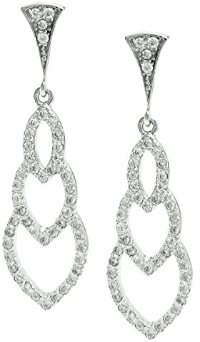 Ohrstecker, rhodiniert, Sterling-Silber 925, Zirkonia, Dreifachblättrig, baumelnd, Ohrringe