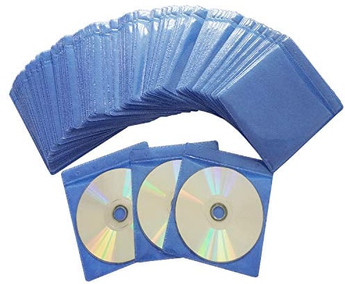 100 Pack Premium CD DVD Sleeves,Thick Non-Woven Material Double-Sided Refill Plastic Sleeve for CD and DVD Storage Binders Disc Case (Blue)