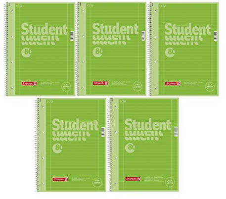 Brunnen Notizblock/Collegeblock Student Colour Code (A4 liniert, Lineatur 27, 90 g/m², 80 Blatt) (5er Pack | Kiwi grün)
