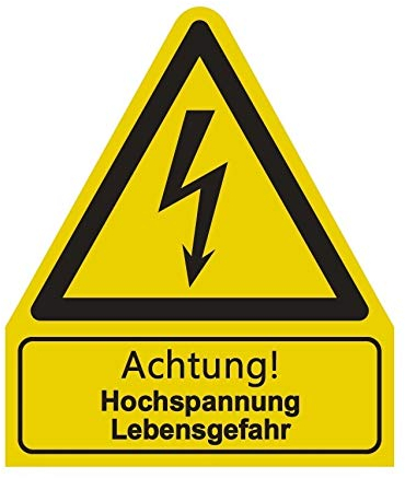 Aufkleber Achtung Hochspannung Lebensgefahr Warnung Warnschild ISO 7010 | 210x245mm signalgelb made by MBS-SIGNS in Germany