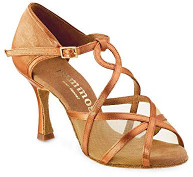 Rummos Mujeres Zapatos de Baile R365 048 - Material: Satén - Color: Dark Tan - Anchura: Normal - Tacón: 70R Flare - Talla: EUR 37