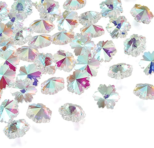 Craftdady 100 Stück Schneeflocken-Anhänger aus facettiertem Glas mit Kristallen, AB-Farbbeschichtung, durchsichtig, Schmuck-Zubehör für Bastelarbeiten, Weihnachtsbaumschmuck