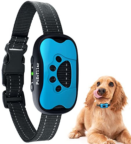 Collar Antiladridos de Perro Recargable para Pequeño Medianos Grandes Sonido Humano Ajustable y Modo de Vibración para Entrenar Perros Ajuste de Sensibilidad de 7 Niveles - Azul
