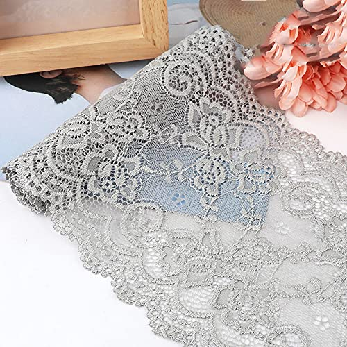 15cm x 3m Elastizität Spitzenband Spitzenbordüre Spitzenborte Zierband Dekoband Spitzen Borten Bänder zum Nähen,DIY Basteln,Deko für Kleidung Unterwäsche Dessous Hochzeitskleid Tischdeko,Grau