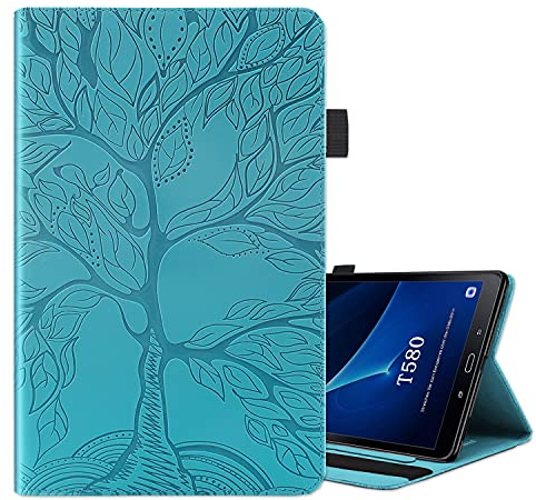 ONETHEFUL Libro Schutzhülle für Samsung Galaxy Tab A / A6 10,1 Zoll 2016 T580 T585, Tablet, Cover Baum des Lebens, Schutz mit PU-Leder und Standfunktion – Blau