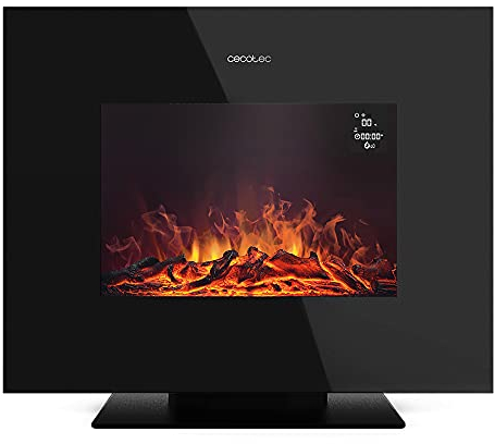 Cecotec Chimenea Eléctrica Ready Warm 2700 Design Flames Black. 2000 W, Tamaño 26, 2 Niveles de Potencia, Soporte de pie, Mando a Distancia, Temporizador, 25 m2