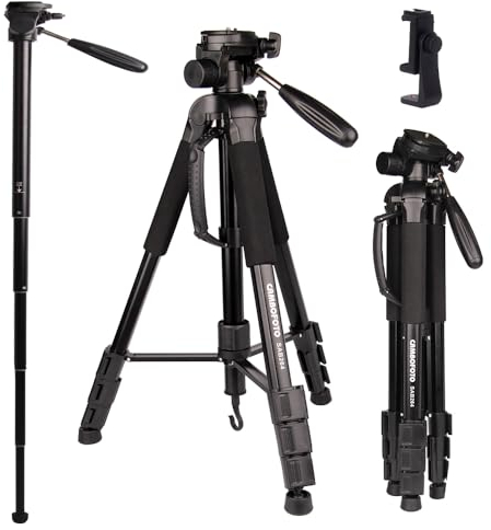 CAMBOFOTO Treppiede per Fotocamera 176,5CM con Monopiede, Treppiede in Lega di Alluminio con Supporto per Smartphone, Compatibile con Fotocamere DSLR, Videocamere, Smartphone, Carico Massimo 4KG