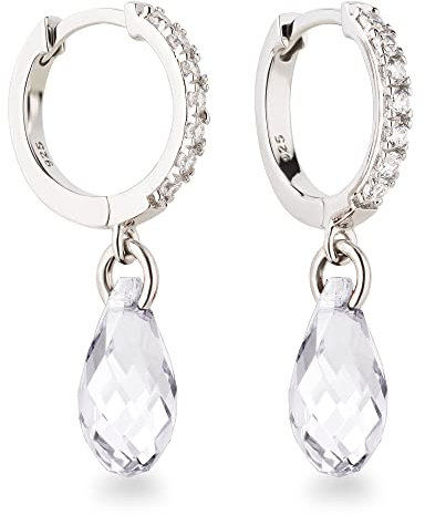 Schöner-SD Ohrhänger Creolen mit Kristall Tropfen 925 Silber Crystal