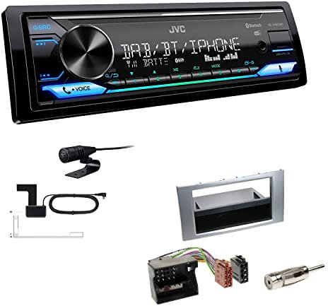 JVC KD-X482DBT 1-DIN Autoradio Media Receiver Digitalradio DAB+ Bluetooth Amazon Alexa USB Einbauset passend für Ford Fiesta V Facelift 2005-2008 Silber