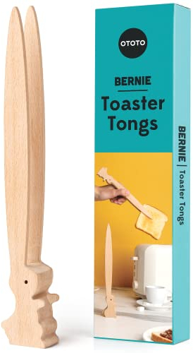 OTOTO Bernie Bunny Wooden Rabbit Toaster Tongs - Multipurpose Mini Tongs for Appetizers, Wooden Utensils & Cute Kitchen Gadgets
