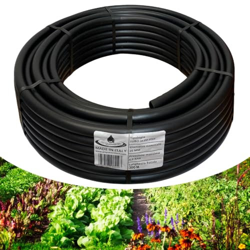 acquaverde | Tubo in Polietilene Ø 25 mm PN6, Rotolo da 300 mt a Bassa Densità PE-BD per Irrigazione di Campi, Orto, Giardino e Sistemi Irrigui, Resistente a Raggi UV e Fertilizzanti - Orto Facile