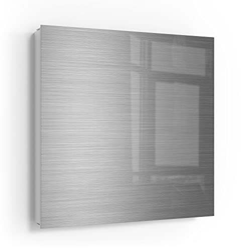 DEQORI Schlüsselkasten weiß | 30x30 cm | Motiv Gebürstetes Aluminium | Glas & Metall Schlüssel-Box | Schlüsselschrank mit 50 Haken + 2 Magnete | Moderne Design Box magnetisch & beschreibbar