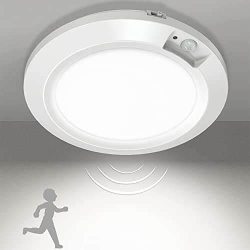 Bemexred Luz LED Armario con Sensor Movimiento, 6000K Lampara de Techo a Pilas con Sensor de Movimiento Luz Nocturna para Escalera, Baño, Despensa, Cocina, Armario, Pasillo - Blanco Frío