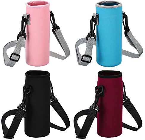 PATIKIL 67mmx185mm Water Bottle Sling Bag, 4 Pack Neoprene Portable Insulated Bottle Holder Carrier with Adjustable Shoulder Strap, 4 Colors