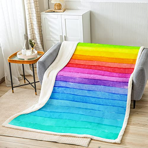 Regenbogen Kuscheldecke 100x130cm Mädchen Bunt Streifen Decke Kinder Aquarell Gestreift Wohndecke Für Sofa Bett Garten Gradient Regenbogen Flanell Fleecedecke Hell Aesthetic für Schlafzimmer dekor