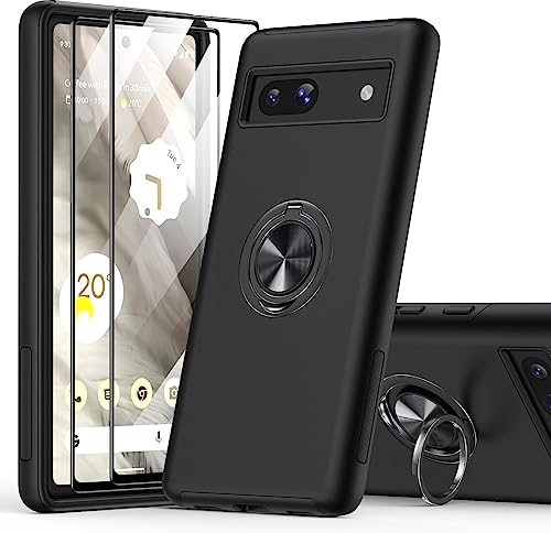 KOVASIA für Google Pixel 7A Hülle mit 2 Stück Schutzfolie, 3 in 1 für Pixel 7a Case, 9H HD Bildschirmschutz Eingebetteter Ständer Stoßfest Handyhülle für Google Pixel 7A 6.1 Zoll, Schwarz