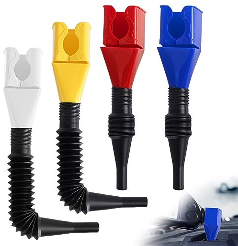 Abnaok Lot de 4 entonnoirs flexibles à clipser - Outil de drainage universel avec bec flexible extensible - Large ouverture pour moto, voiture, huile essence