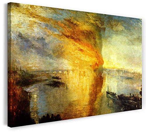 Leinwandbild (40x30cm) William Turner: The fire at the Parliament building, Leinwand auf Keilrahmen gespannt und fertig zum Aufhängen, hochwertiger Kunstdruck aus deutscher Produktion