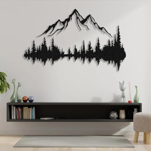 NORTH KAISER Metall Wandkunst | Berg und Wald Wanddeko | Große Wandskulptur aus Metall für Rustikales Zuhause, Wohnzimmer, Schlafzimmer, Innen und Outdoor (Schwarz, 120 x 80 CM)