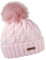 SABBOT Klassisch Damen Mütze mit Pelzbommel, Fleece-Futter, Wintermütze, Strickmuster, Warme Kappe mit Kragen (Hellrosa)