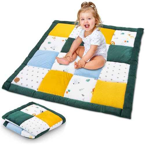 Krabbeldecke Spielmatte Krabbelmatte für Baby Kinder - Babies Patchworkdecke Bodenmatte Spieldecke Play Mat für Kinderzimmer und Laufgitter Oeko-Tex 70x70 cm