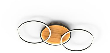 Leuchte.Store LED Deckenleuchte Kiru,moderne dimmbare Deckenlampe aus Metall & Holz,Deckenbeleuchtung mit drei runden Ringen,38 Watt,1300 Lumen,3000 Kelvin,Wandleuchte,Wohnzimmerlampe
