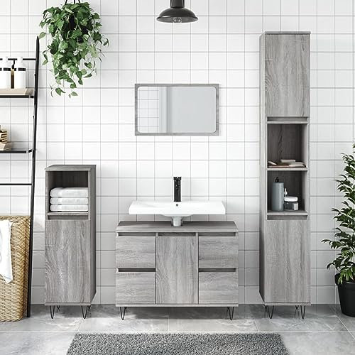 prissent Meuble de salle de bain 80 x 33 x 60 cm en bois multicouche Meubles de salle de bain avec tiroirs armoire en bois meuble sous lavabo salle de bain gris Sonoma