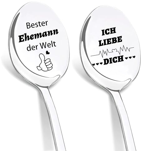 DIKARIYA Hochzeitstag Geschenke für Männer, 2er Kaffeelöffel mit Gravur Bester Ehemann der Welt, Liebeslöffel Jahrestag Geschenk für Ihn, Geschenk Hochzeitstag Mann Geburtstagsgeschenk für Ehemann
