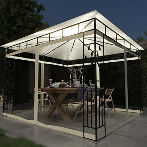 Rasen & Garten Pavillon mit Moskitonetz & LED Lichterkette 3x3x2,73m Creme Haus & Garten