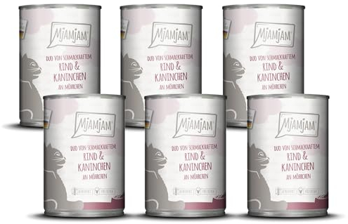 MjAMjAM - Premium Nassfutter für Katzen - DUO von schmackhaftem Rind & Kaninchen an Möhrchen, 6er Pack (6 x 400g), getreidefrei mit extra viel Fleisch
