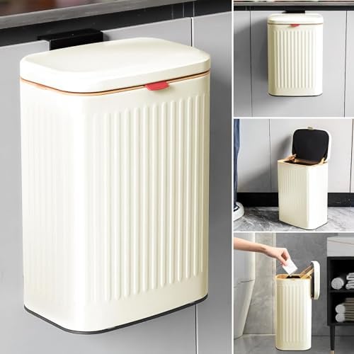 Hanging Kitchen Compost Bin 8 Liter/2.1 Gallon, Small Trash Can with Detachable Inner Bucket for Cupboard/Countertop/Bathroom/Camping/Office/Camping (Milky White, 8 Liter)