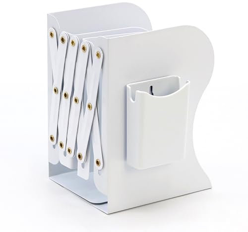 Purzen Serre-Livres pour Tenir des Livres, Serre-Livres Robustes Serre-Livres réglables, Serre-Livres en métal pour étagères, Porte-Livres pour Le Bureau de l'école,Blanc