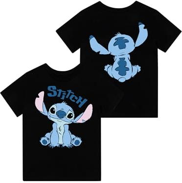 Disney T-Shirt pour Femmes | Point de Tee-Shirt en Coton | Vêtements Stitch pour Femmes | Haut en Coton pour Femmes| Noir L